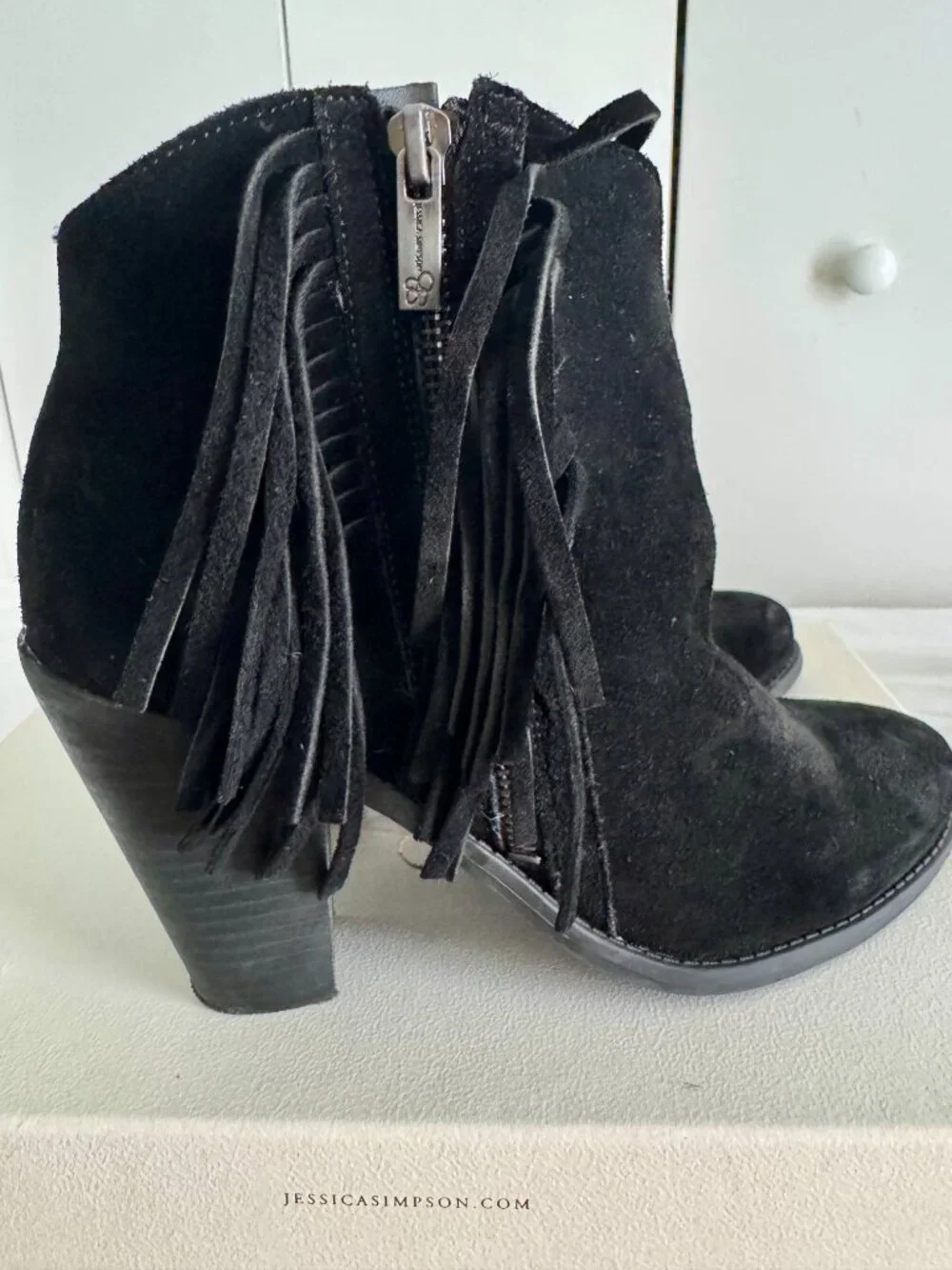 Jessica Simpson Conley Black Split Suede Boots Women's Fashion Ankle Boots